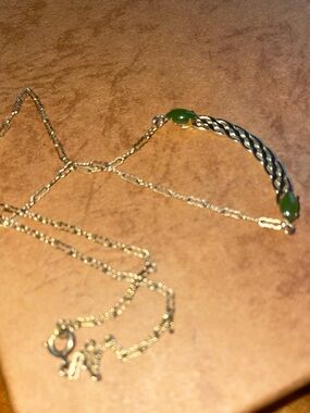 Signed 12k GF Necklace with Prong Set Nephrite Jade